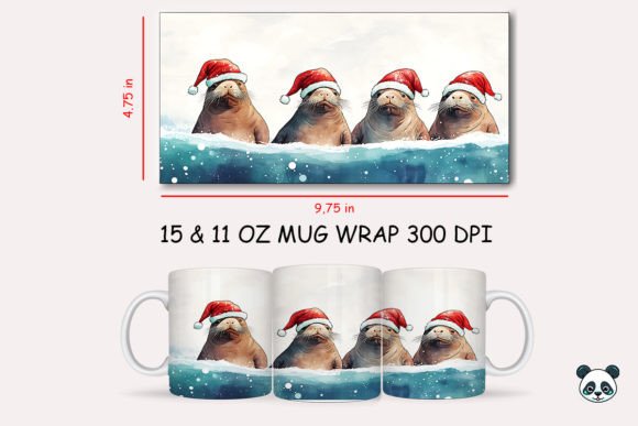 Christmas Walrus Mug Wrap 1: Festive Sublimation Design