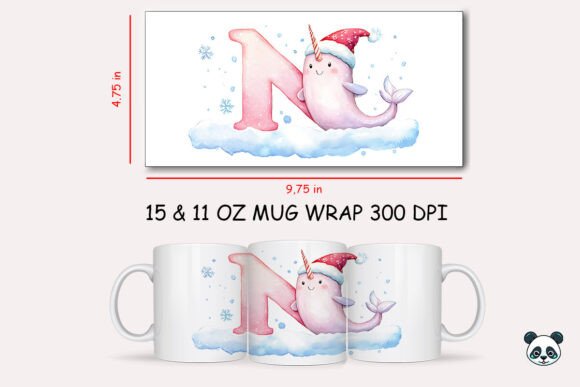 Create Festive Magic with the Christmas Baby Letter N with Narwhal Mug Wrap