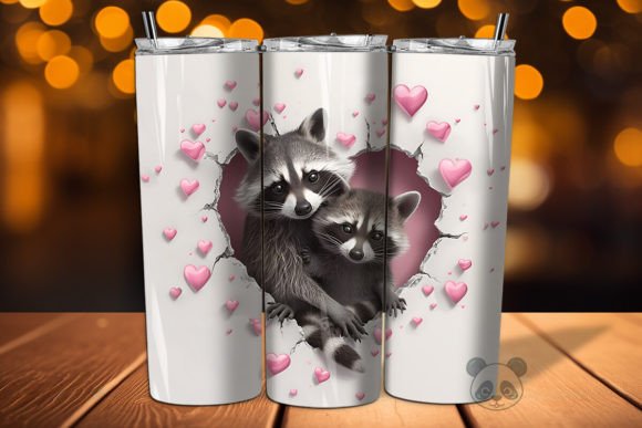 Creating Adorable Custom Drinkware with Mom Baby Raccoons 3D Tumbler Wrap Designs