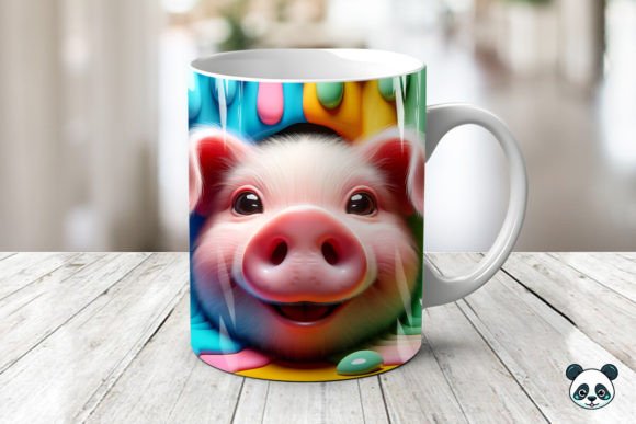 Peek a Boo Pig Colorful 3D Mug Wrap