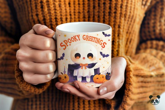 Spooky Greetings Cute Ghost Mug Wrap: Elevating Seasonal Sublimation with 3D Design