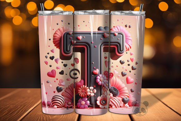 Valentine Letter T 3D Tumbler Wrap Guide