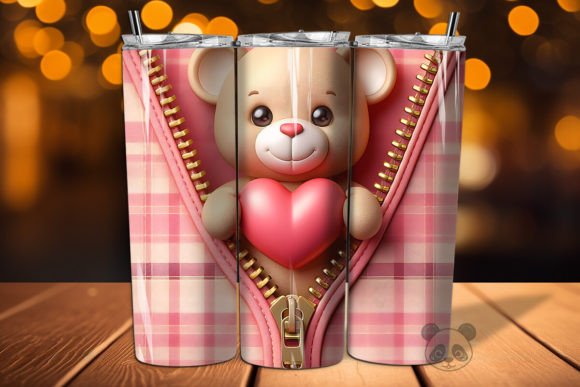 Valentine Zipper Teddy Bear 3D Tumbler Design